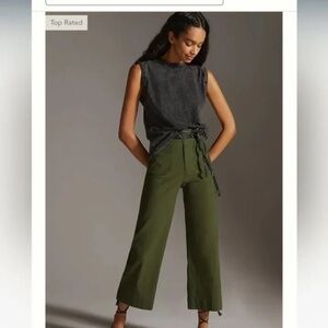 Anthropologie Maeve Colette Wide Leg High Rise Cropped Pants Sz 27 Holly Green